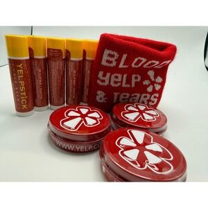 Yelp Promo Bundle 5 SPF 15 Lip Balms 3 Peppermint Tins & Blood Yelp Tears Koozie